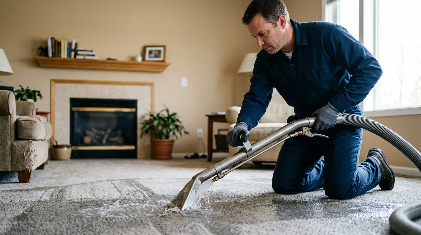 Water damage restoration technician working near Tovey, IL